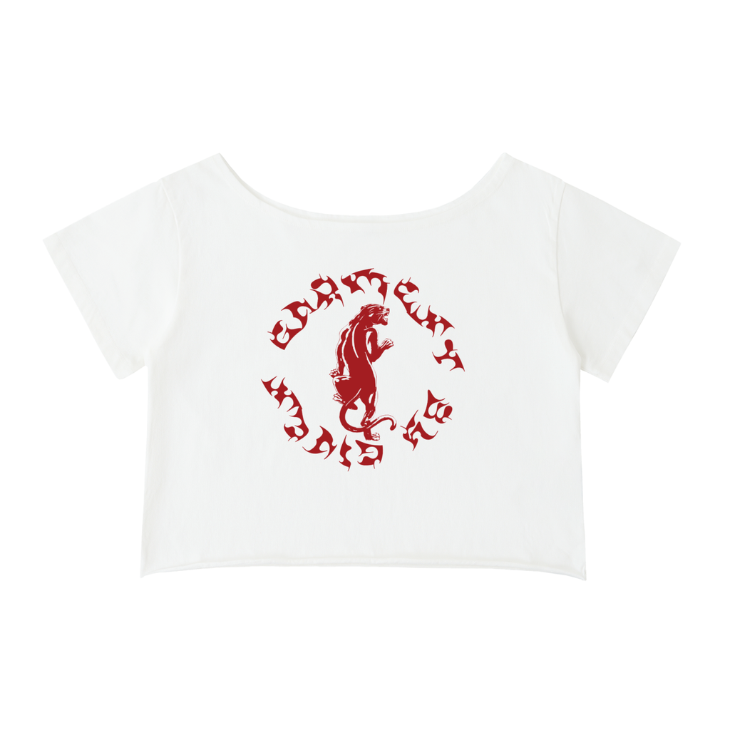 Panther Off-Shoulder Rolled Hem T-Shirt