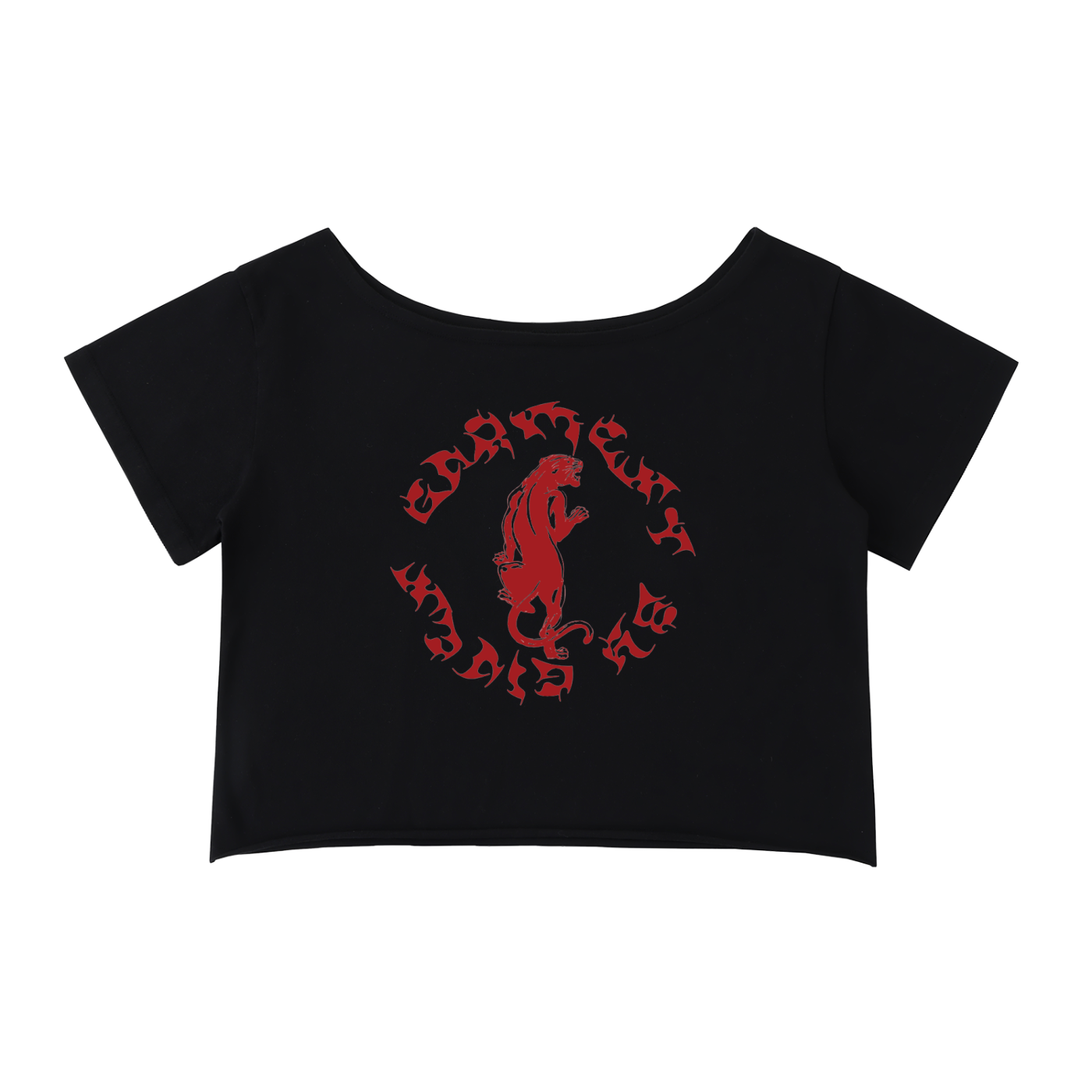 Panther Off-Shoulder Rolled Hem T-Shirt